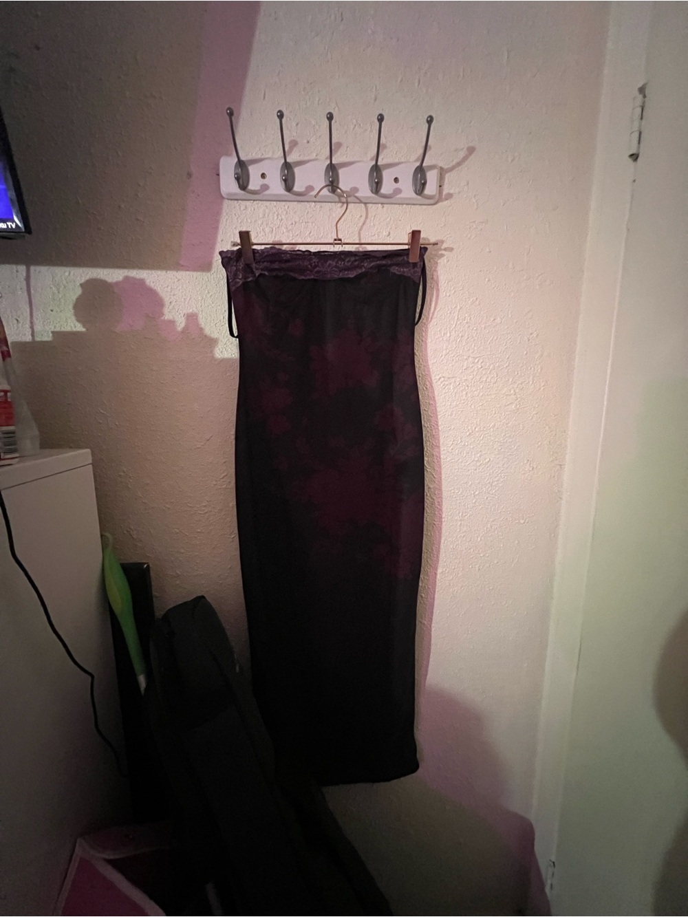 Black and Deep Plum Maxi Slip Dress with Lace Trim